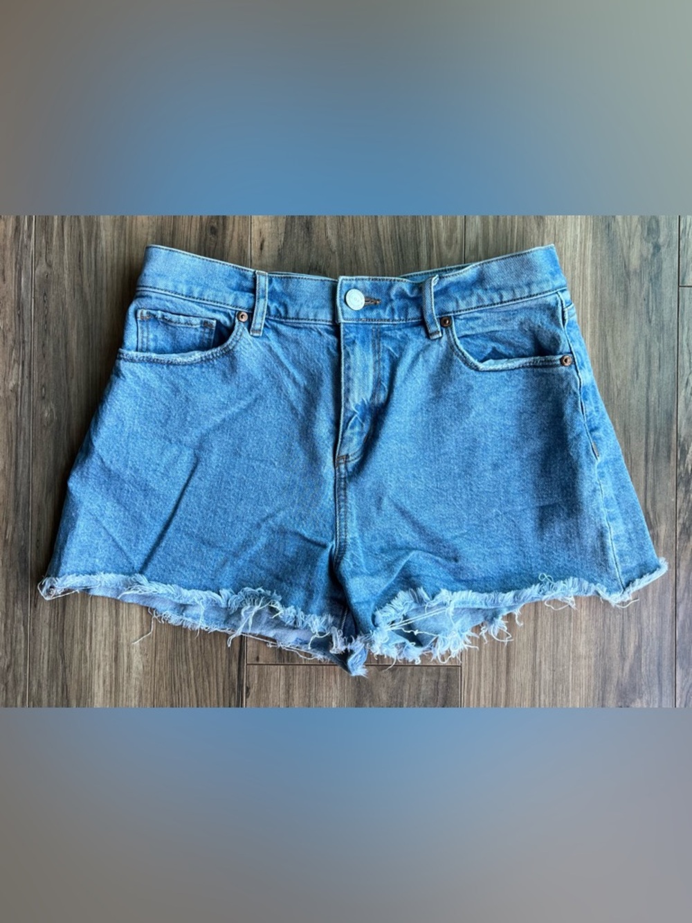 LOFT Light Blue Frayed Hem Denim Shorts